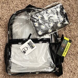 Schoolyard Vibes Clear 17' Backpack with Daisy Wristlet, Black